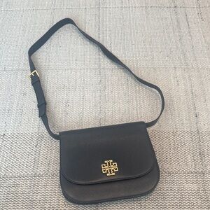 Tory Burch Black Leather Britten Saddle Bag
